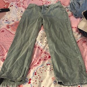 Green straight leg jeans